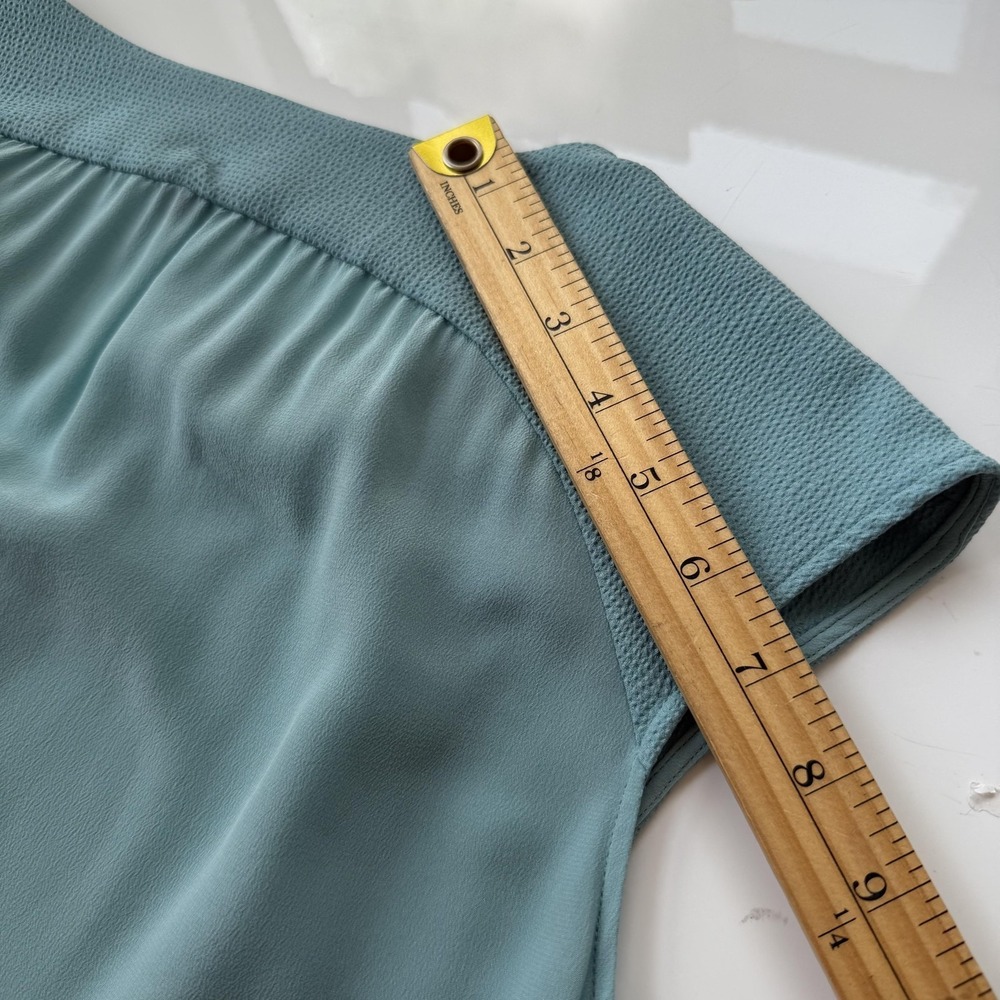 Comptoir Des Cotonniers Dress Womens 2 Mint Aqua Silk V Neck Shift Pockets Work - Picture 15 of 16